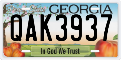 GA license plate QAK3937