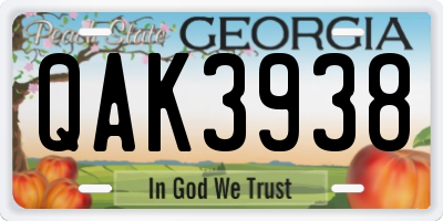 GA license plate QAK3938