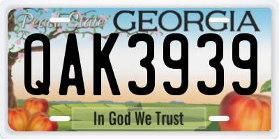 GA license plate QAK3939