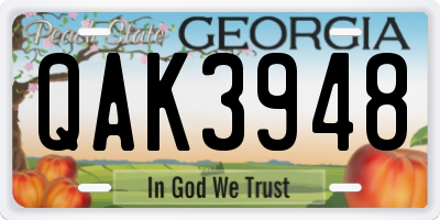 GA license plate QAK3948