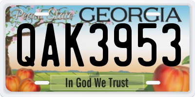 GA license plate QAK3953