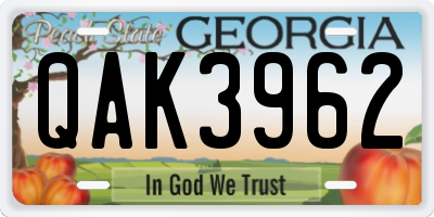 GA license plate QAK3962