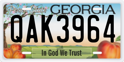 GA license plate QAK3964