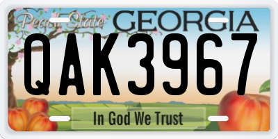 GA license plate QAK3967