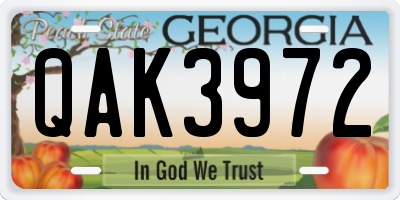 GA license plate QAK3972