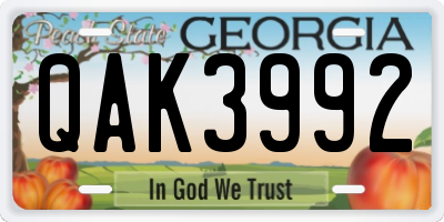 GA license plate QAK3992