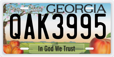 GA license plate QAK3995