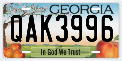 GA license plate QAK3996