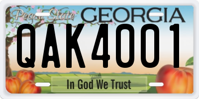 GA license plate QAK4001