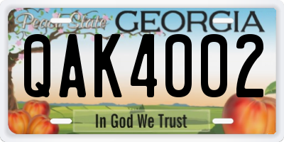 GA license plate QAK4002