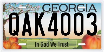 GA license plate QAK4003