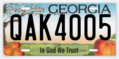 GA license plate QAK4005