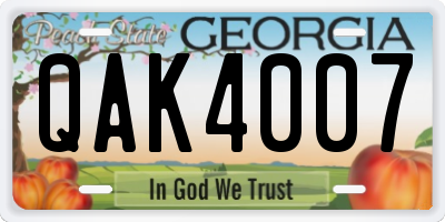 GA license plate QAK4007
