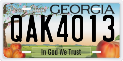 GA license plate QAK4013