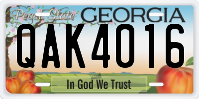 GA license plate QAK4016