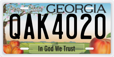 GA license plate QAK4020