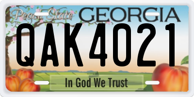 GA license plate QAK4021
