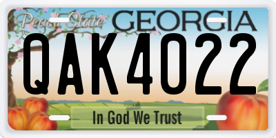 GA license plate QAK4022