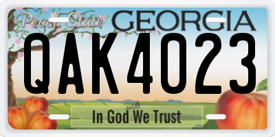 GA license plate QAK4023