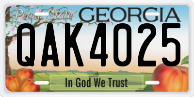 GA license plate QAK4025
