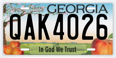 GA license plate QAK4026