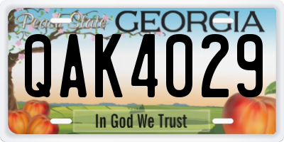 GA license plate QAK4029