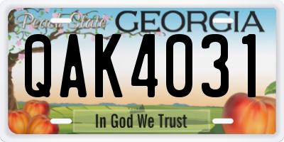 GA license plate QAK4031