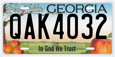 GA license plate QAK4032
