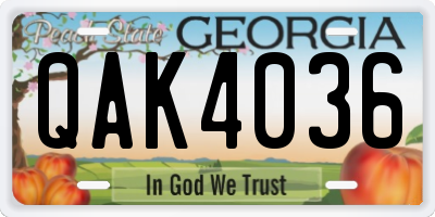 GA license plate QAK4036