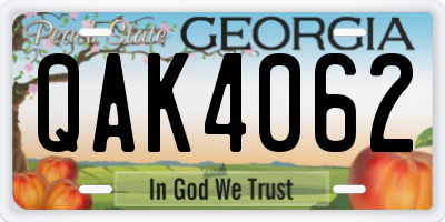 GA license plate QAK4062