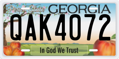 GA license plate QAK4072
