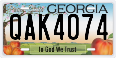 GA license plate QAK4074