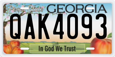 GA license plate QAK4093