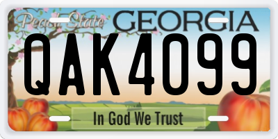 GA license plate QAK4099