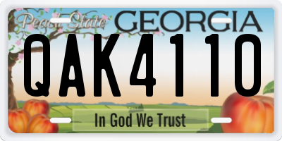 GA license plate QAK4110