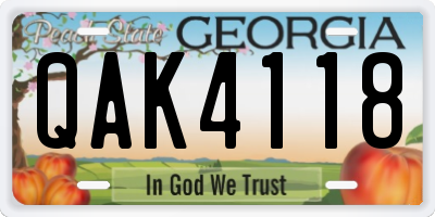 GA license plate QAK4118