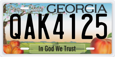 GA license plate QAK4125