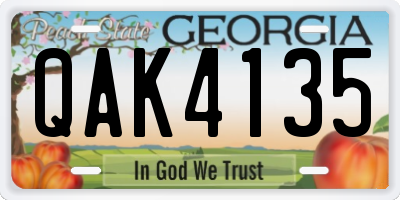 GA license plate QAK4135