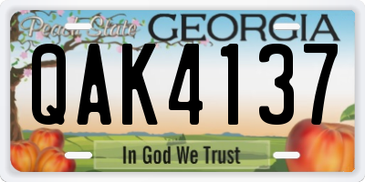 GA license plate QAK4137