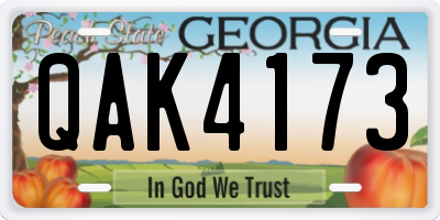 GA license plate QAK4173