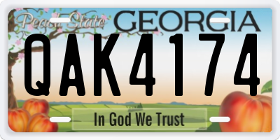 GA license plate QAK4174