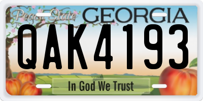 GA license plate QAK4193