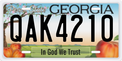GA license plate QAK4210