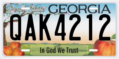 GA license plate QAK4212