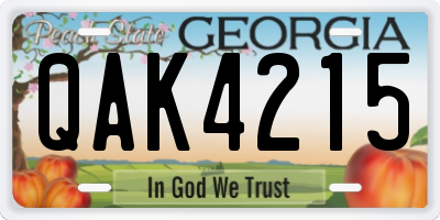 GA license plate QAK4215