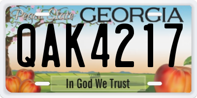 GA license plate QAK4217