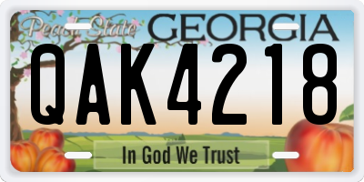 GA license plate QAK4218