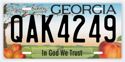 GA license plate QAK4249
