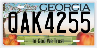 GA license plate QAK4255
