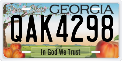 GA license plate QAK4298